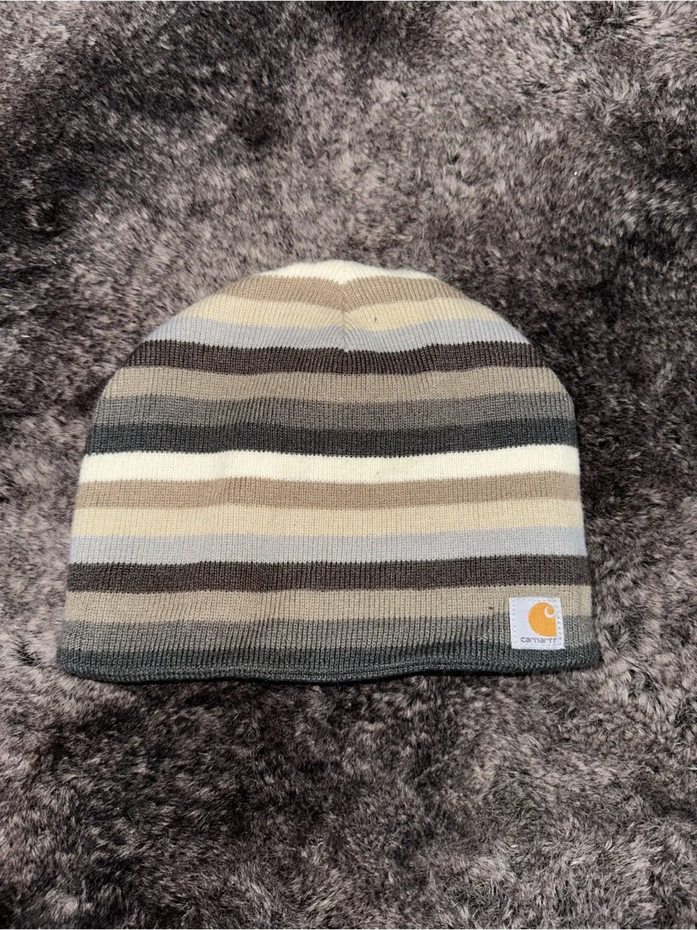 Carhartt Youth Blue Tan Striped Fleece Lined Beanie Hat OS Skater Streetwear
